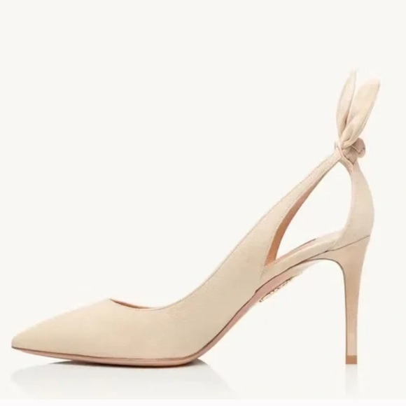 Aquazzura Bow Tie Pump 85mm Heels Nude Size 37 - Picture 11 of 15